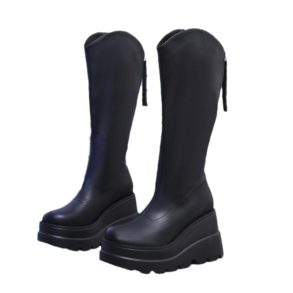 New V-port High Tube Wedge Heel Boots Women's High Boots Thick Sole 8cm~ 10cm Knight Boots