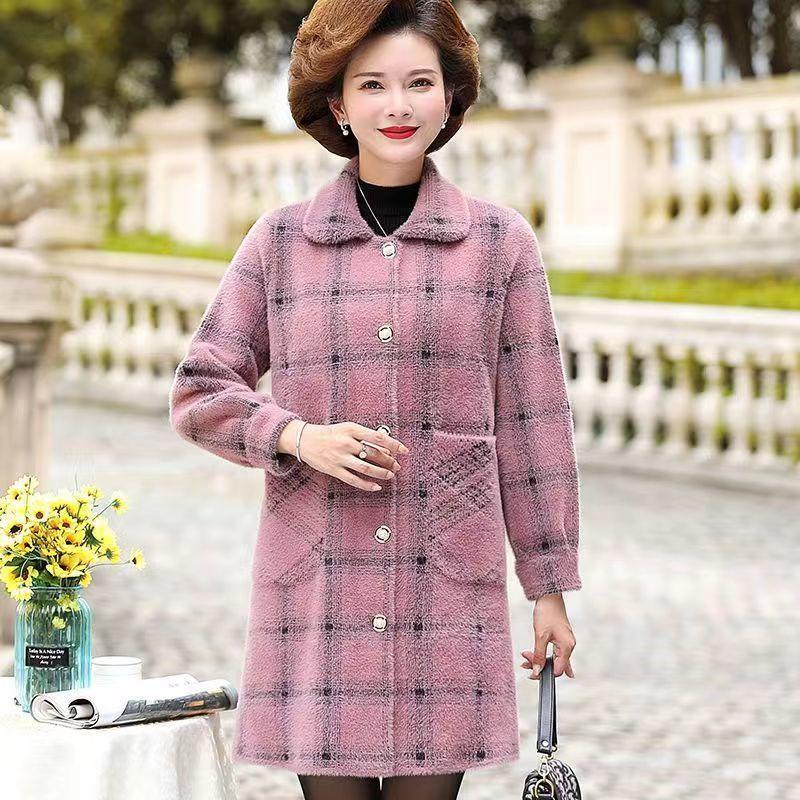Женское зимнее норковое пальто, длинное осенне-зимнее утолщенное флисовое теплое клетчатое пальто, верх