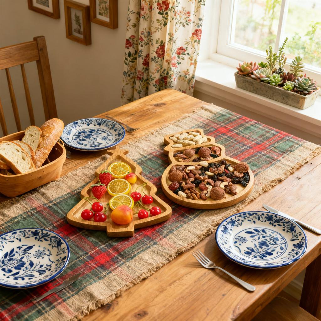 Рождественский Деревянный Поднос Рождественская Елка Рождественская Шапка Лось Тарелка Для Еды Хранение Еды Поднос из Массива Дерева Тарелка для Фруктов Десертов Украшения для Вечеринки