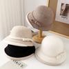 Autumn and winter new wool temperament bow top hat women's fashion thermal basin hat elegant temperament curling bucket hat