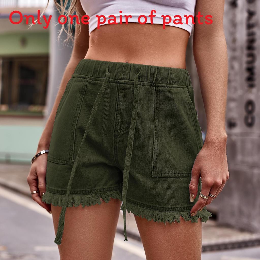 Denim Shorts For Women With Elastic Waistband And Pockets Summer Streetwear Style