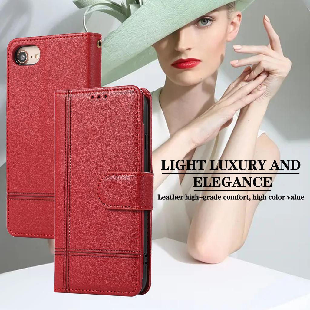 Для iPhone SE (2022)/СЕ (2020)/7/8 4,7 дюйма Чехол для мобильного телефона Кожаный чехол-кошелек из ПУ с 2 ремешками
