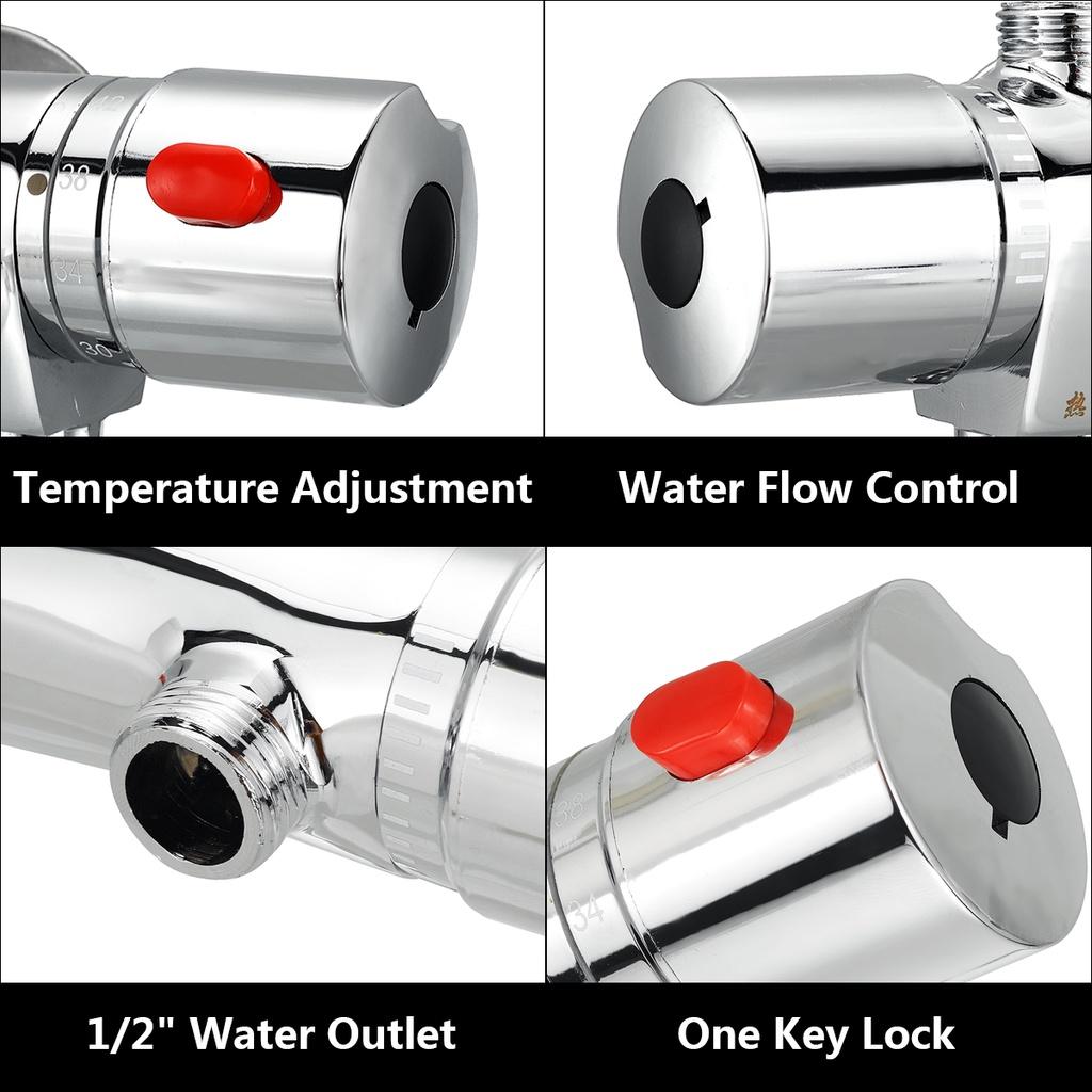 Настенный термостатический душ для ванной комнаты, смеситель для холодной и горячей воды, латунный смеситель, двухрычажное управление, контроль температуры, смеситель для душа и ванны
