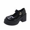 French Black Thick Heel Platform Small Leather Shoes Women's Autumn New Heightening Mary Jane Shoes Short Le High Heels