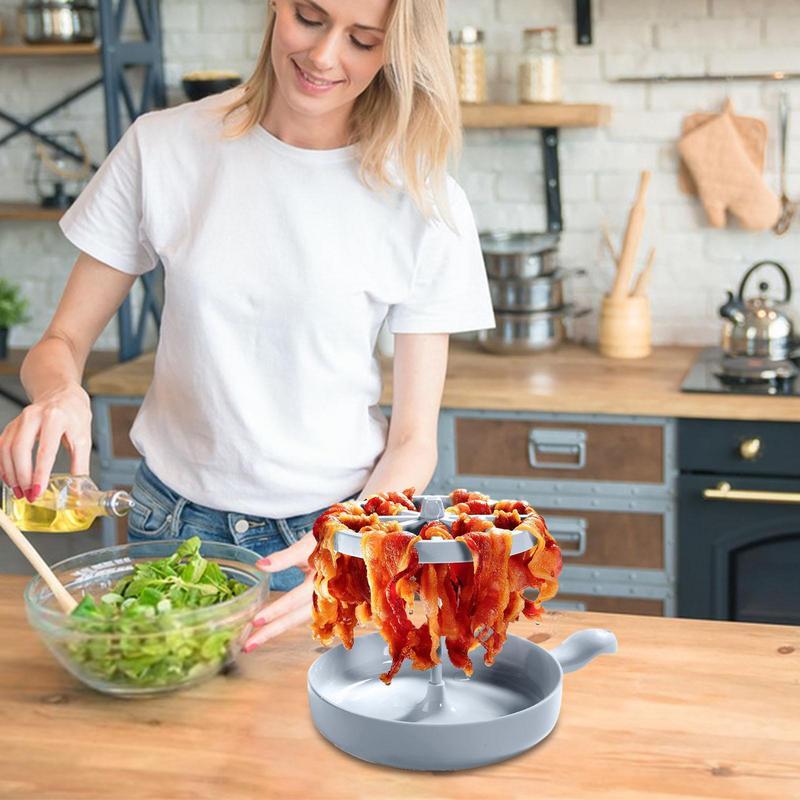 Microwave Bacon Cooker Microwave Bacon Dish Tray Bacon Grease Catcher Meal Prep tool Kitchen Dorm Gadget Meal Prep Tool