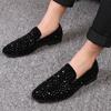 Fashion Man Loafers Shoes Genuine Leather Casual Fashion Mens Rhinestone Driving Shoes Man Flats Dress Wedding Slip-on Club Shoe