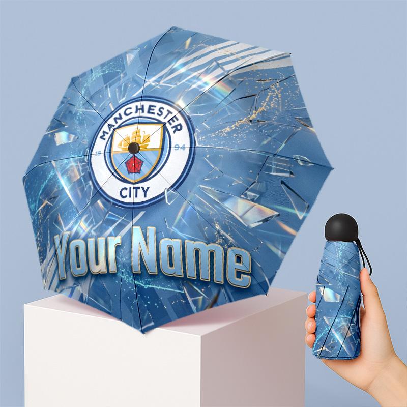 Manchester City Manual Five Fold 8 Rib Umbrella Support Custom Text, Lightweight Travel Umbrella