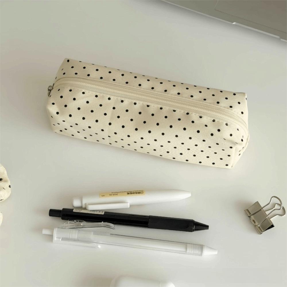 Desktop Storage Pen Bag Canvas Pencil Pouch Cosmetic Bag Polka Dot Pencil Case  Kids