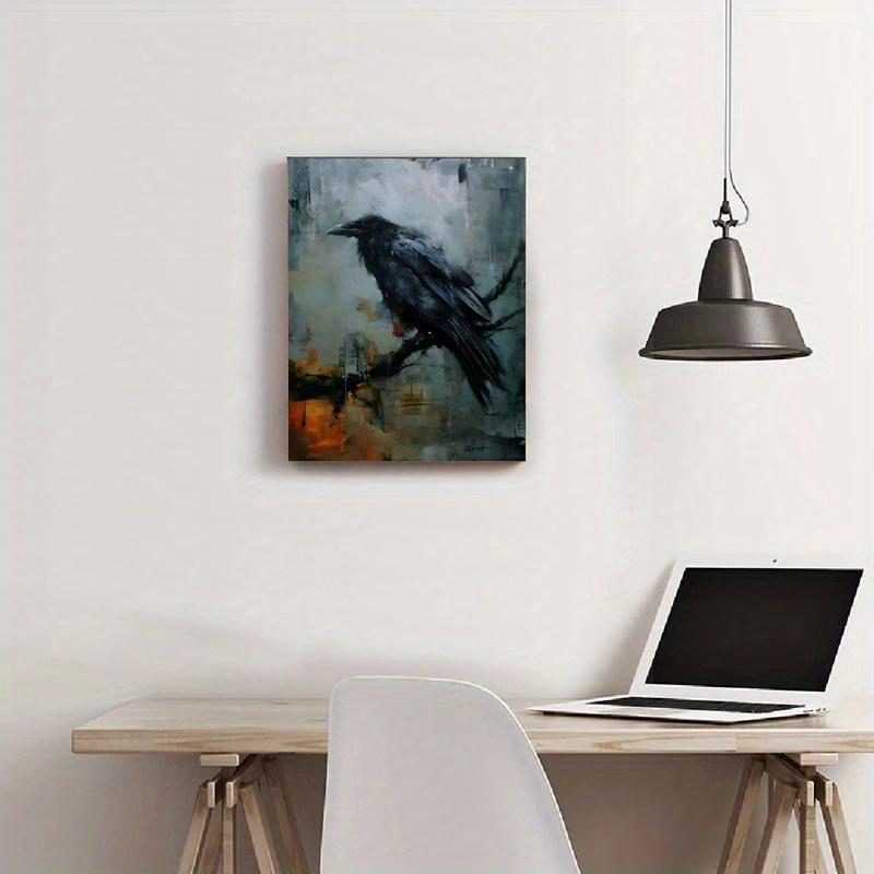С Рамкой Ворона Акварель Холст Картина Настенное Искусство Украшение Птица Хэллоуин Подарок Темная Ворона Фреска Гостиная Домашнее Украшение