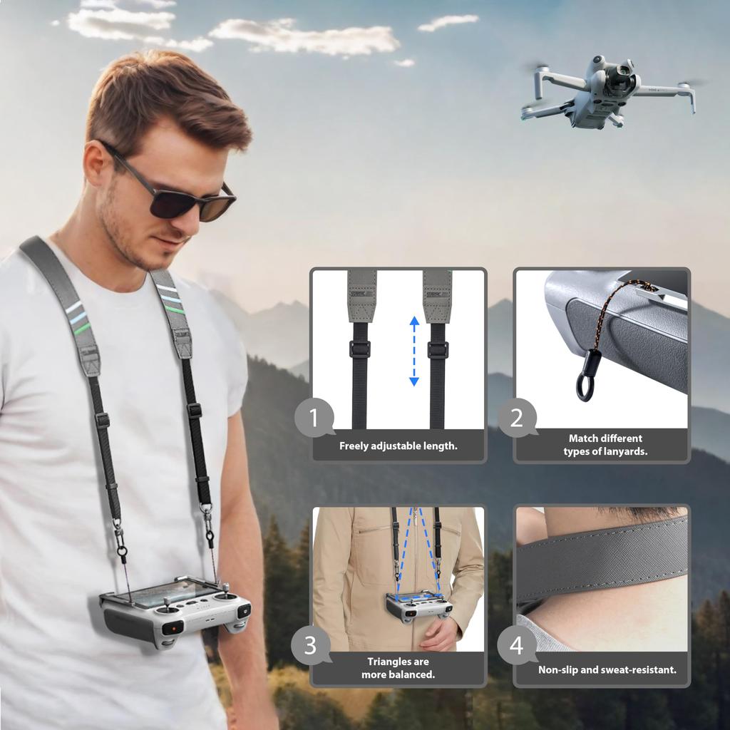 STARTRC RC 2 Strap for DJI Transmitter Strap Mini 4 Pro Balance Strap Drone Remote Control Neck Strap Upgraded Leather Adjustable Drop Prevention DJI