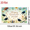 2D Flat "Happy Graduate 2026" Banner, Watercolor Style with Floral and Star Decor Background