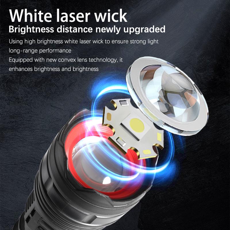 Type C Rechargeable Flashlight High Brightness Zoom Strobe COB Sidelight Battery Gauge Large Capacity ABS Camping Search Light