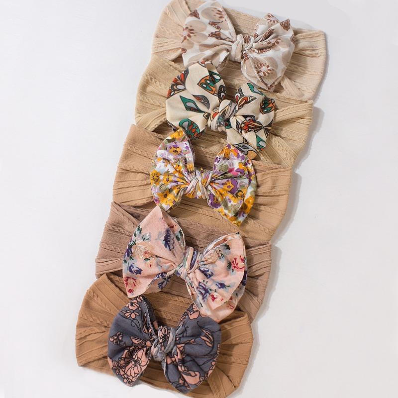 New Jacquard Bow Five-Color Coffee Headband, Children's Soft Elastic Headgear, Baby Headband