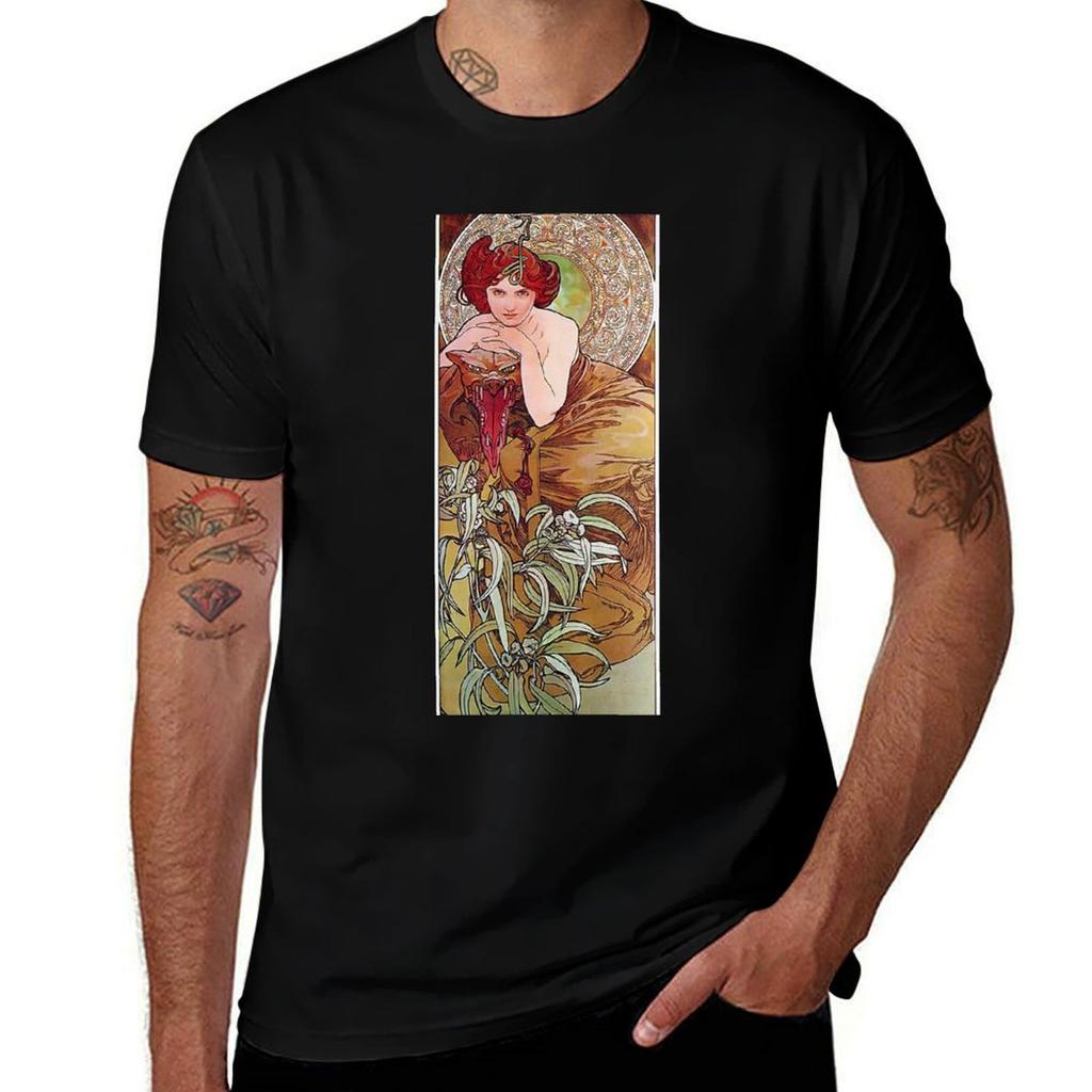Emerald Alphonse Mucha 1900 Tshirt Soft Stretch Short Sleeve Top