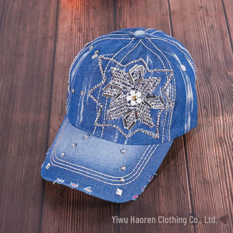 Women's Rhinestone Denim Baseball Cap - Paris Lettering Sun Hat