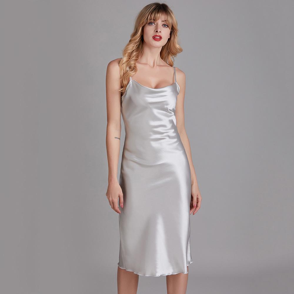 Summer Women Silk Satin Night Dress Sleeveless Nighties V Neck Plus Size Long Nightdress