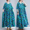 Летние Новые Литературные Большого Размера Свободные и Большие Платья с Принтом, Круглым Вырезом и Короткими Рукавами
