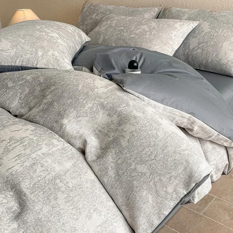 Легкий Роскошный Мягкий Плотный 100% Хлопок Комплекты Простыней Сатин Жаккард Шелковистый Постельный Комплект на Сезоны Односпальная Двуспальная Кровать Комфортный Комплект