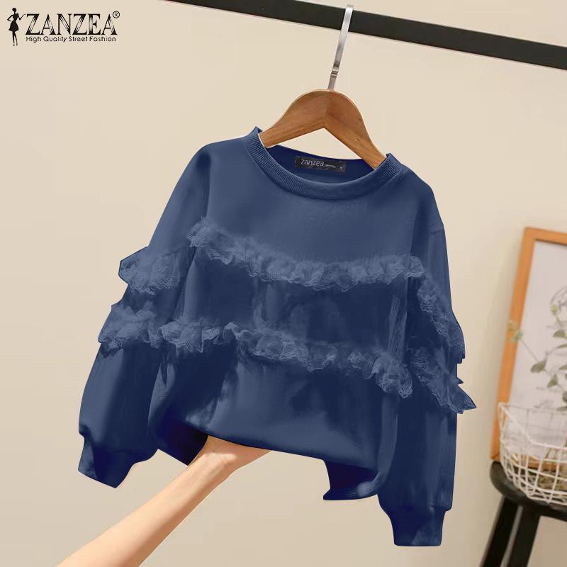 ZANZEA Женская мода круглый вырез длинный рукав многослойный оборчатый пуловер толстовки