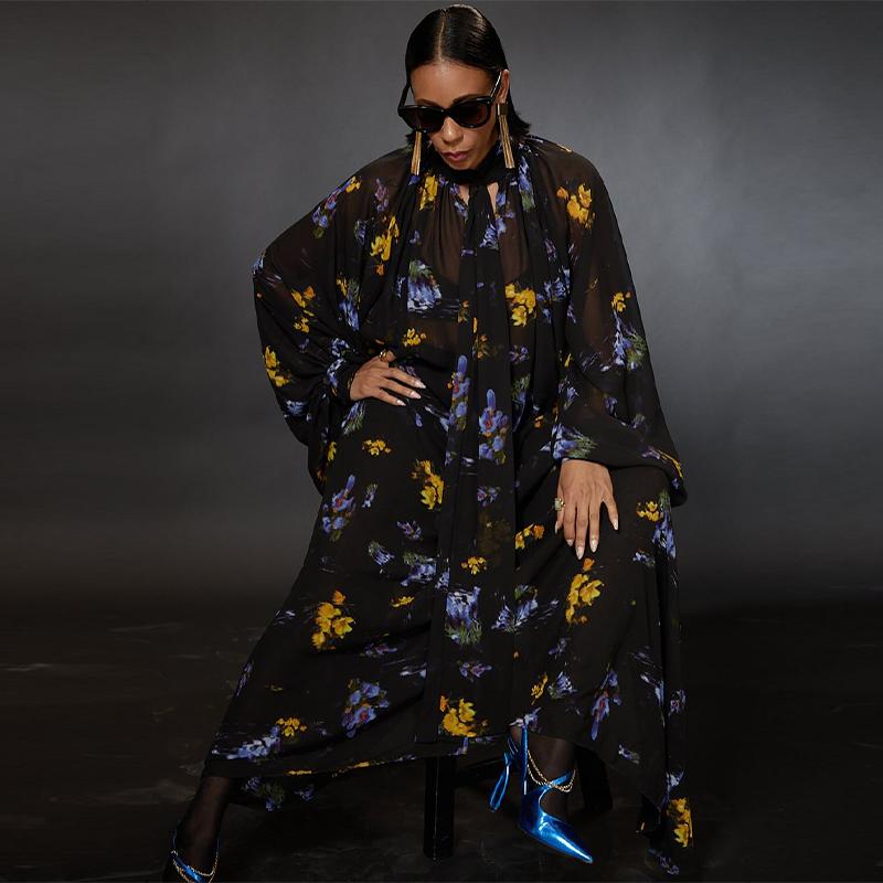 Длинные платья с принтом для женщин, свободные платья с рукавами-фонариками и воротником-стойкой, весна-лето 2025, женское платье для отпуска