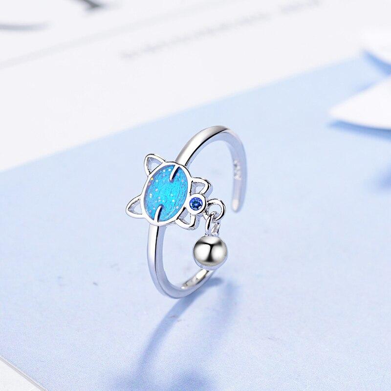Корейский тренд Синий Кот Открывающееся Кольцо Для Женщин Изысканный Кристалл Циркон Регулируемое Кольцо Аксессуары Милые Девочки Ювелирные Изделия Подарок