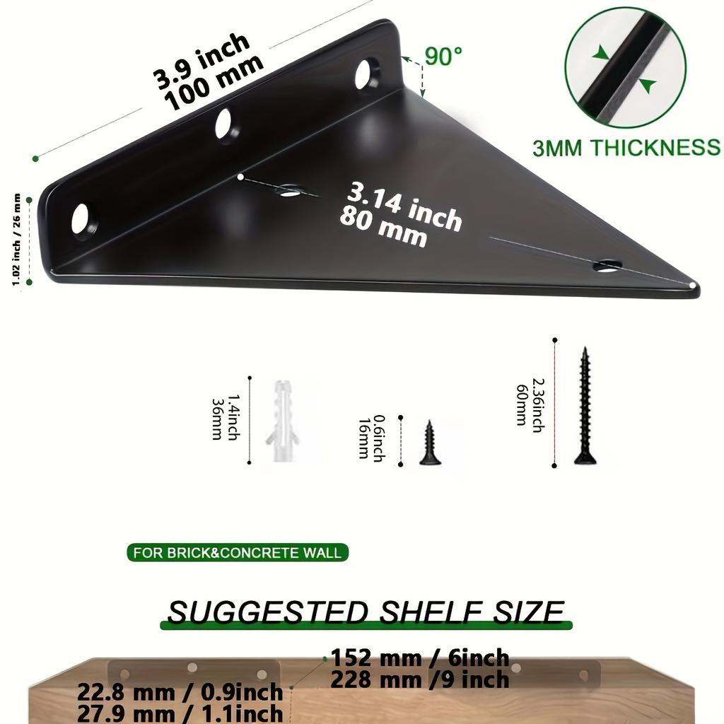 Кронштейны для полок - 5,5-дюймовые треугольные кронштейны для полок, скрытый кронштейн для полок, усиленный кронштейн и опора, квадратная плавающая опора