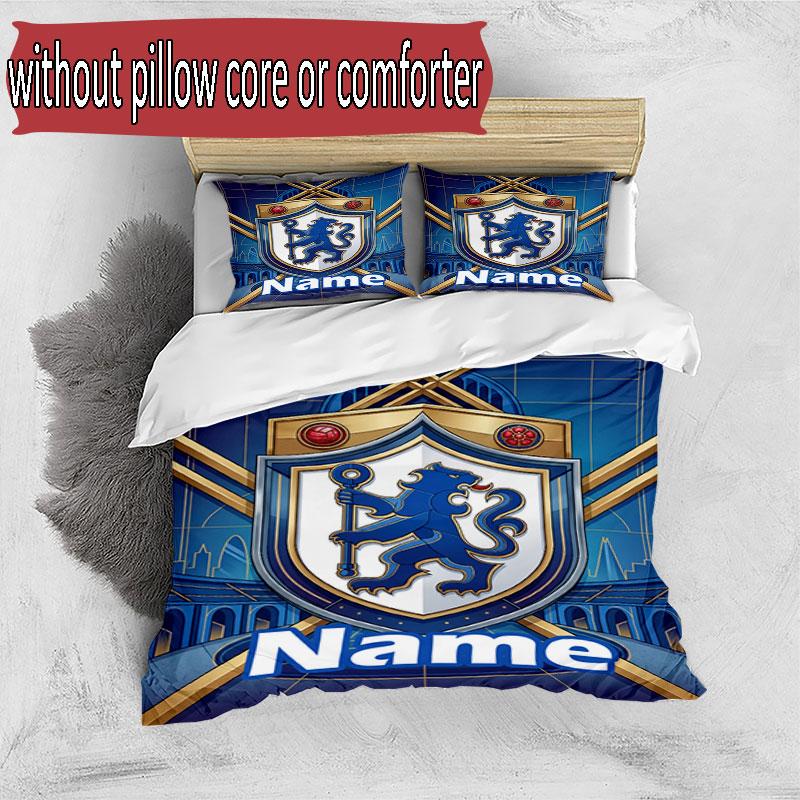 3pcs Duvet Cover Set (1*Duvet Cover + 2*Pillowcase, Without Core), Custom Name Chelsea Football Club Pattern Bedding Set, Home Bedroom Decor Gift