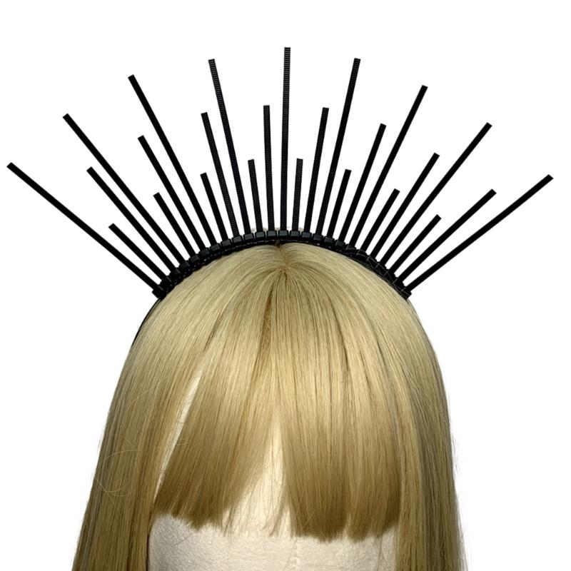 Темный ободок Корона ангела Ободок Свадебные тиары Божественный головной убор принцессы Обруч для волос Барочные тиары с шипами