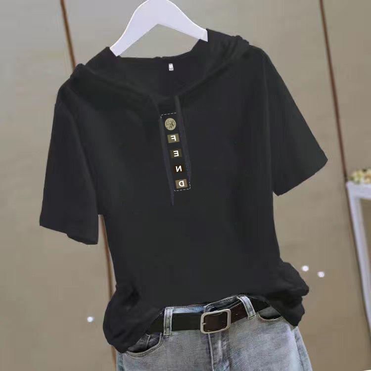 Women's Short Sleeve Hooded T Shirt Loose Fit Summer Casual Slimming Youthful White Top