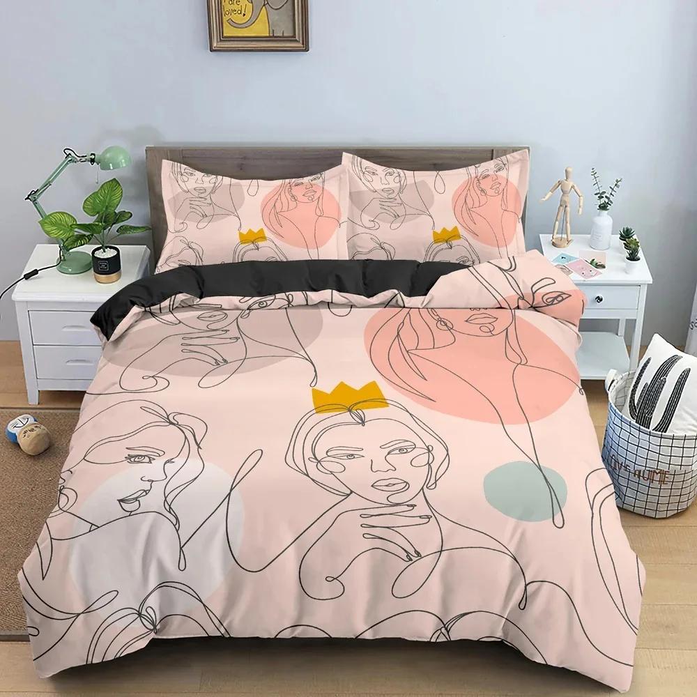 Абстрактное лицо King Queen Пододеяльник Женский портрет Постельное белье Граффити Одеяло Покрывало Фантазийный дизайн Полиэстер Одеяло Покрывало