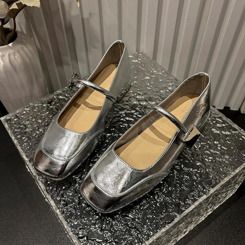Женские туфли Мэри Джейн, новые модные элегантные туфли с квадратным носком, для банкета, вечеринки, с неглубоким носком, на низком каблуке, на плоской подошве для женщин