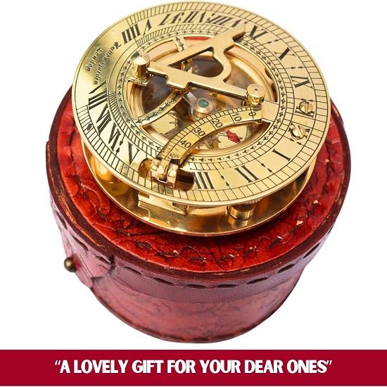 Навигационный ретро-прибор, морской золотой подарок, поставляется в изысканном футляре из высококачественной кожи с замысловатыми деталями, полированные солнечные часы в стиле стимпанк