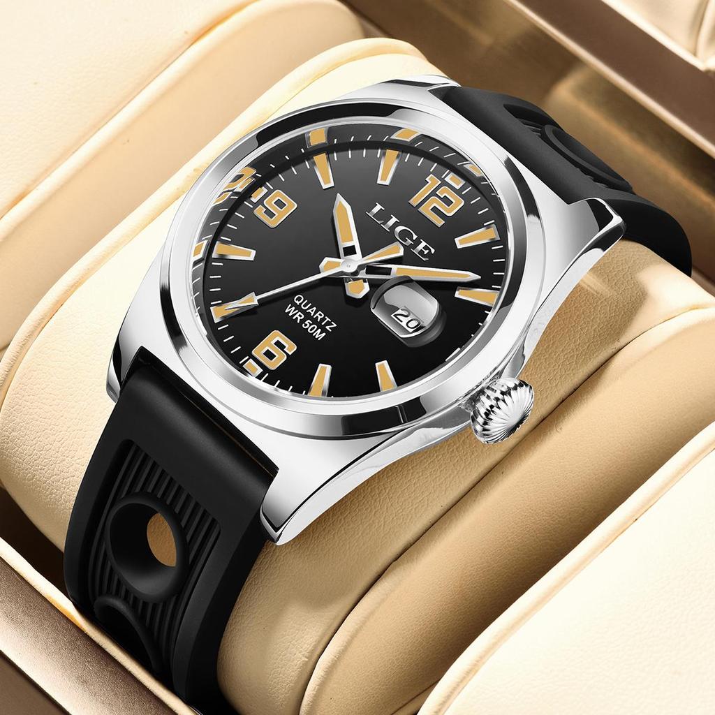 LIGE Модные повседневные мужские часы, удобные силиконовые ночные светящиеся водонепроницаемые спортивные часы, автоматические часы с датой и временем, мужские кварцевые часы