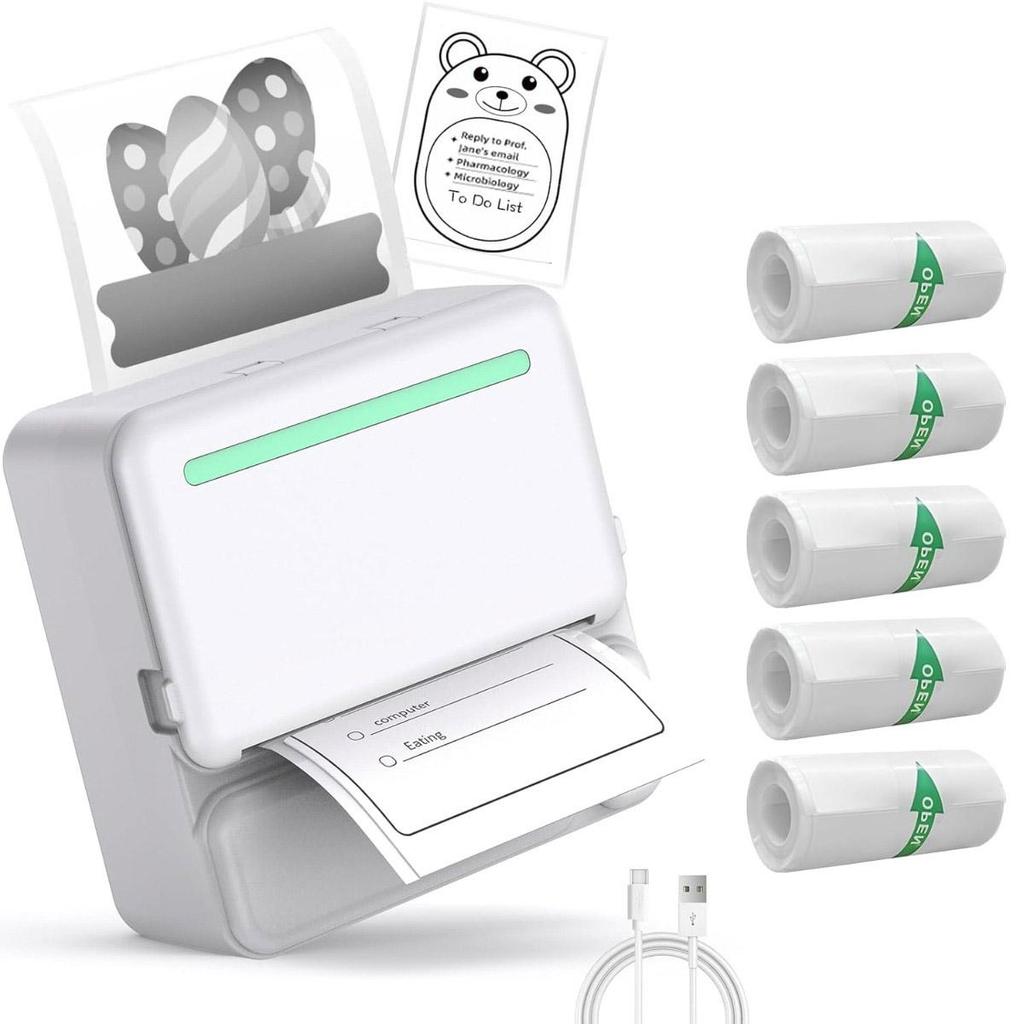 Принтер для наклеек с рулонами бумаги для наклеек, Bluetooth-термопечать, совместимая с iOS и Android, для карточек, DIY, заметок