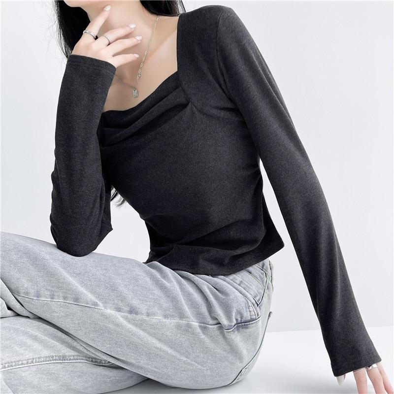 Women S Long Sleeve Square Neck Slim Fit Pure Style Basic Top