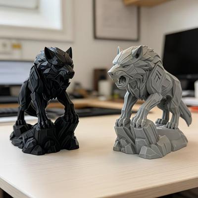 Статуэтка волка в механическом стиле, 3D-печатная статуэтка, фигурка, коллекционный настольный орнамент, скульптура, настольная фигурка для офисного стола, полки