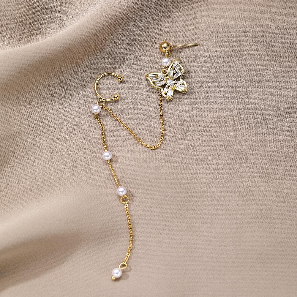 Elegant Chain Tassel Temperament Butterfly Ear Clip Girls Gold Color Vintage High Quality Earrings Jewelry Gift