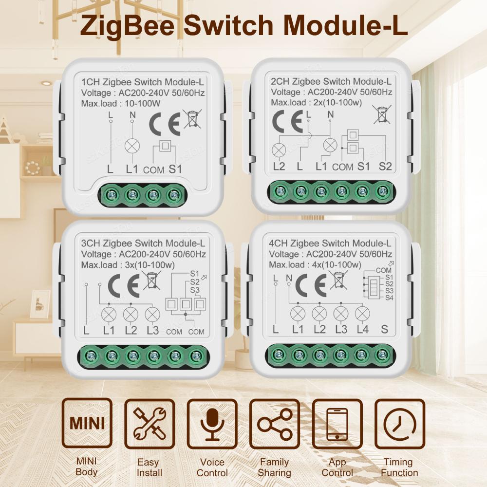 Tuya Умный ZigBee Модуль выключателя 1 2 3 4 клавиши Без нейтрального провода Умный дом DIY Прерыватель света Работает с Alexa Google