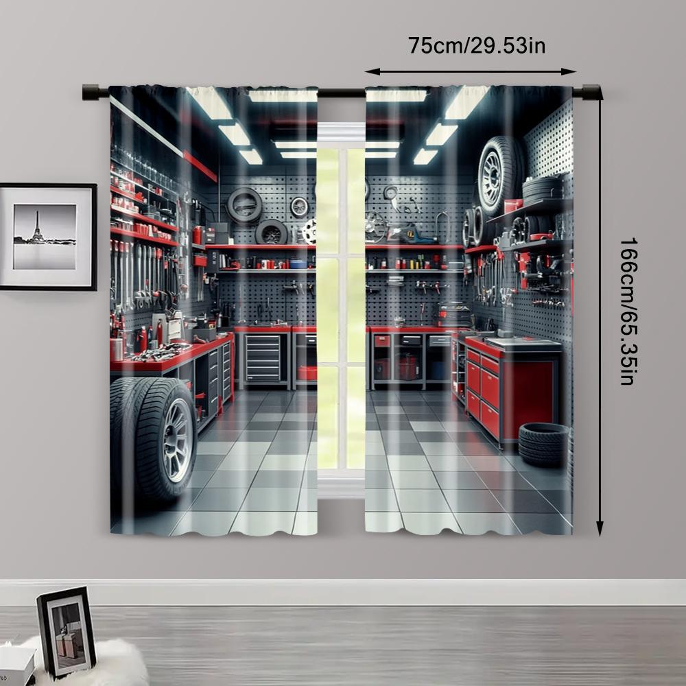 2 шт., Шторы с цифровой печатью, Гаражные инструменты, Мастерская, Универсальные, 100% полиэстер (без стержня) Праздничный Ldeal для гостиной и