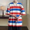 Новая полосатая футболка, мужская футболка с короткими рукавами, модная четырехсезонная свободная мужская футболка в японском студенческом стиле с половиной рукавов, с короткими рукавами