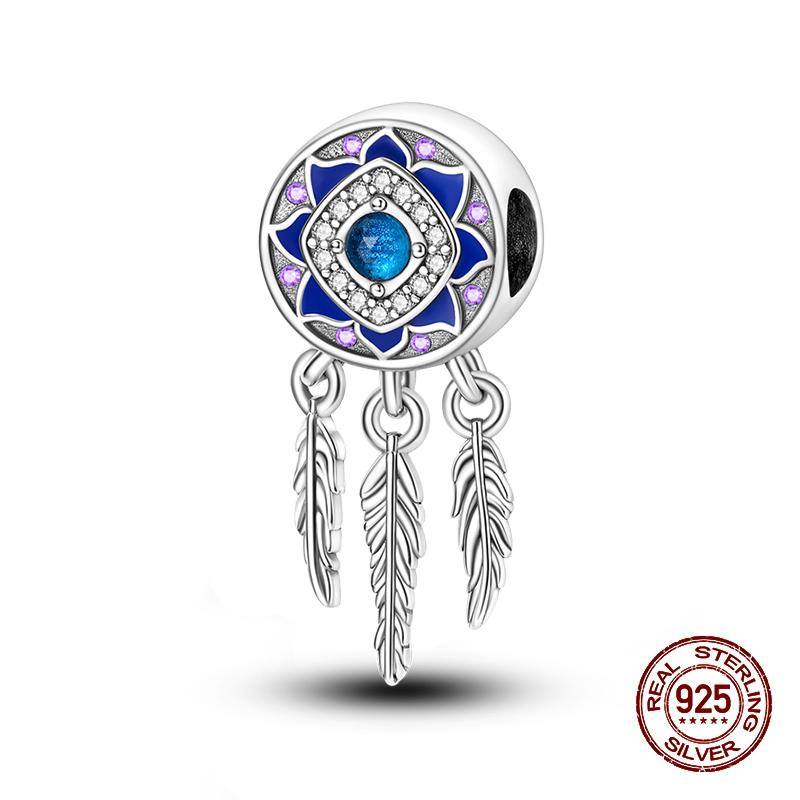 Fashion Copper Feather Colorful Luminous Dreamcatcher Charms Bead Fit Original Bracelets Exquisite Diy Jewelry Gift