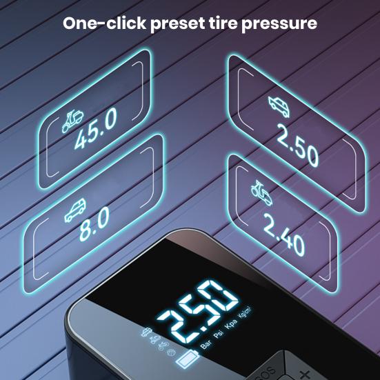 Накачка шин Портативный воздушный компрессор с фонариком Цифровой дисплей Манометр для шин Беспроводной электрический велосипедный насос