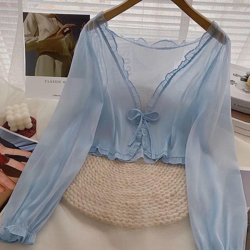 Shawl with Camisole Skirt and Outer Cover, Chiffon Cardigan, Women's Summer Student Sun Protection Jacket, Short Style