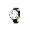 ARNE JACOBSEN STATION 53412-2001B Watch, 40mm, Scandinavian Design, Water Resistant (Quiet Design with No Second Hand), White with Black Leather Strap