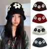 Knitted Bucket Hat Flower Panama Hat Portable Fisherman Cap  for Women