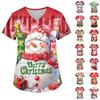 Ladies' Christmas Printed Fashionable V-neck Pocket Short Sleeved Uniform And Caregiver Top