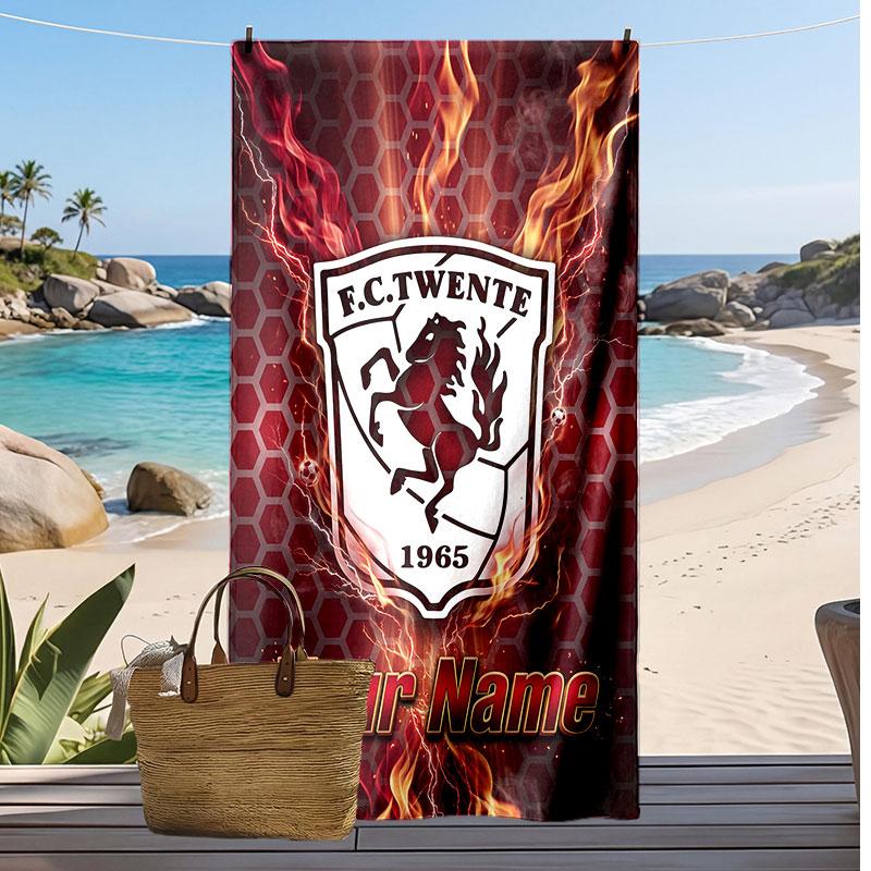 Персонализированное пляжное полотенце FC Twente с принтом, логотип футбольного клуба, поддержка, индивидуальное имя, текст, впитывающее полотенце для спорта, путешествий, особый подарок