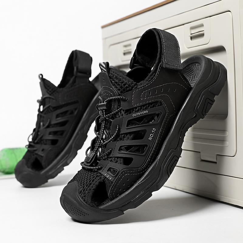 Модные летние мужские сандалии, популярные дышащие мужские сандалии, повседневные уличные мужские сандалии, нескользящие пляжные сандалии, полые туфли, обувь