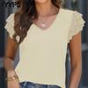 Women's Fashion Casual Summer Spring Solid Color Print Short Sleeve V-Neck Blouses & Shirts
