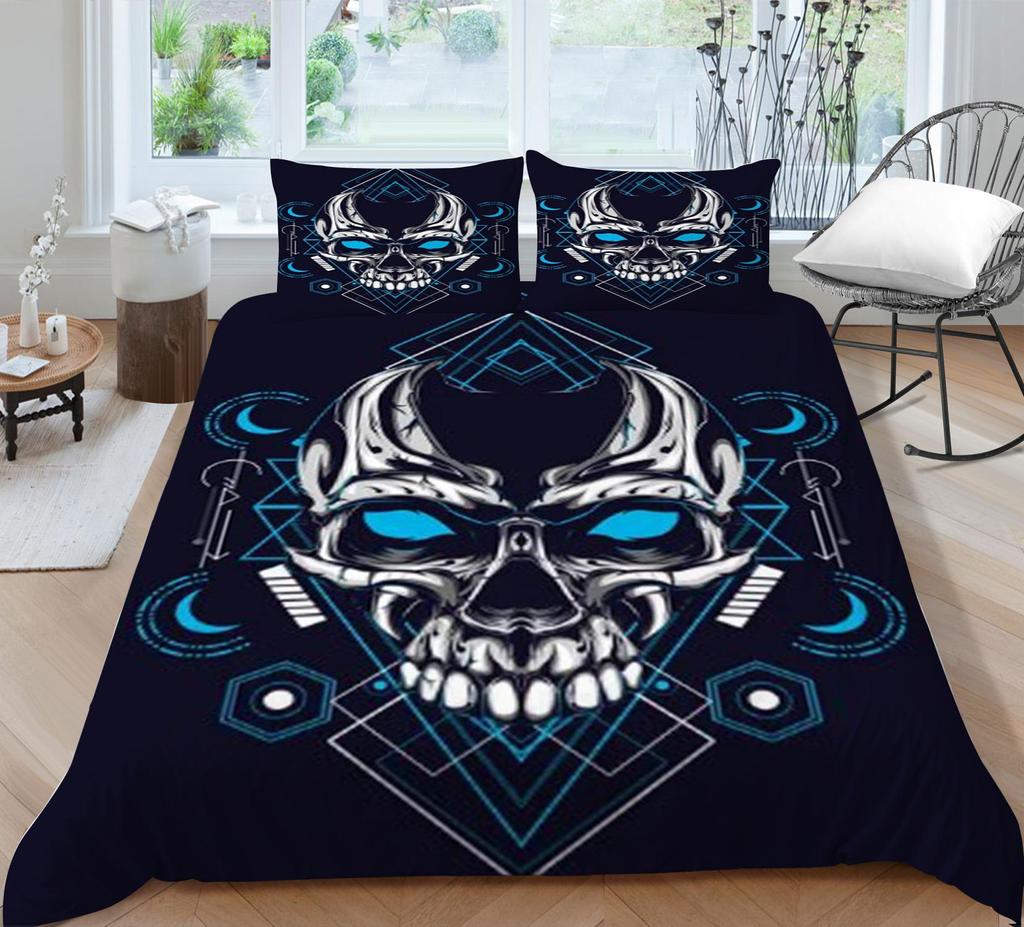 Home Bed Set Skull Print Pillowcase Bedspreads Soft Duvet Cover Queen King Size Teen Boy Girl 3D Soft Quilt Cover
